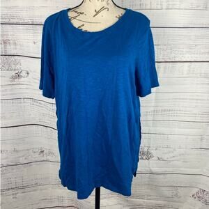 Chicos 2 Tee Shirt Womens L Blue Slub Knit Scoop Neck Short Sleeves Cotton Modal